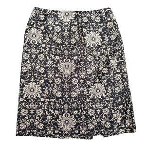 Talbots Pencil Skirt Black Cream Brocade Damask Floral Lightweight Lined Size 8